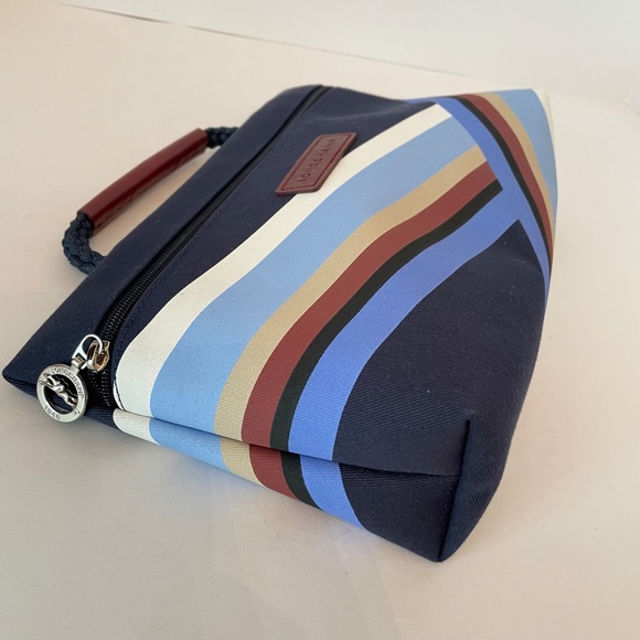 NEW Longchamp Canvas Clutch "Club" Blue- Made in France- Hand Bag - Picture 7 of 12